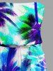Coconut Tree Tropical Leaf Print Pocket Hawaii Jumpsuit With Removable Belt and Shoulder Strap -  