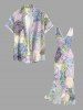 Robe portefeuille à volants et fente, à imprimé hawaïen fleurs et feuilles - Violet clair XS