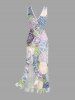 Robe portefeuille hawaïenne à imprimé fleurs et feuilles, volants et fente - Violet clair S