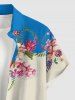 Chemise hawaïenne pour homme à imprimé fleurs et feuilles, colorblock, avec boutons et poche - Rouge Rose 2XL