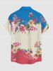 Chemise hawaïenne pour homme à imprimé fleurs et feuilles, colorblock, avec boutons et poche - Rouge Rose 2XL