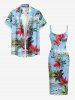 Coconut Tree Flowers Boat Print Hawaii Fitted Dress -  