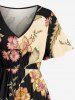 Robe midi hawaïenne à décolleté croisé et imprimé colorblock fleurs et feuilles - café lumière 5X