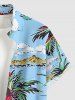 Chemise hawaïenne pour homme à imprimé bateau, fleurs et cocotiers, à boutons et poche - Bleu clair 2XL