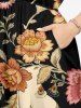 Robe midi hawaïenne à décolleté croisé et imprimé colorblock fleurs et feuilles - café lumière 5X