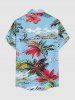 Chemise hawaïenne pour homme à imprimé bateau, fleurs et cocotiers, à boutons et poche - Bleu clair 2XL
