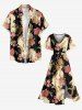Robe midi portefeuille hawaïenne à imprimé colorblock fleurs et feuilles - café lumière 6X