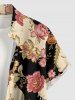 Chemise hawaïenne pour homme à imprimé colorblock fleurs et feuilles, avec boutons et poche - café lumière 2XL