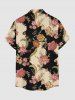 Chemise hawaïenne pour homme à imprimé colorblock fleurs et feuilles, avec boutons et poche - café lumière 2XL