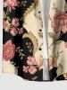 Chemise hawaïenne pour homme à imprimé colorblock fleurs et feuilles, avec boutons et poche - café lumière 2XL