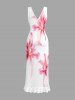 Flowers Watercolor Print Hawaii Ruffles Split Surplice Dress -  