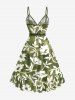 Flower Leaf Tie Dye Print Ruffles Tulip Hem Surplice Hawaii Beach Cover Dress With Belt -  