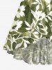 Flower Leaf Tie Dye Print Ruffles Tulip Hem Surplice Hawaii Beach Cover Dress With Belt -  