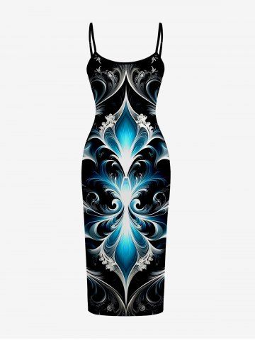 Robe ajustée hawaïenne à imprimé floral baroque et volutes vintage - BLACK - 5X