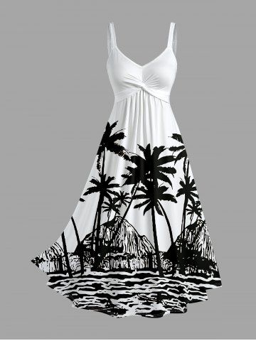 Robe trapèze à imprimé paysage marin de cocotiers, twist hawaïen - WHITE - 1X