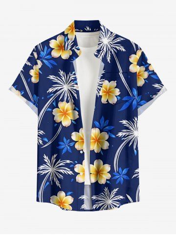 Chemise homme hawaïenne à imprimé cocotier, fleurs et feuilles, avec poche boutonnée - CADETBLUE - 2XL