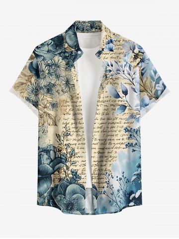 Chemise hawaïenne pour homme à boutons et poche, imprimé fleurs, feuilles, branches et lettres