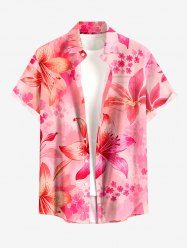 Chemise hawaïenne pour homme à imprimé tie-dye fleurs, avec boutons et poche - Rose clair 2XL