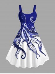 Robe débardeur hawaïenne à imprimé pieuvre et à blocs de couleur (bretelles réglables) - Bleu profond 5X