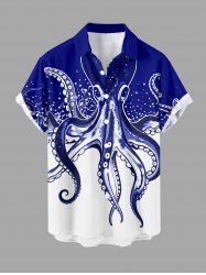 Chemise hawaïenne pour homme à imprimé pieuvre colorblock, boutons et poche - Bleu profond 2XL