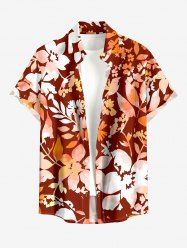 Ombre Flower Leaf Print Buttons Pocket Hawaii Shirt For Men - Rouge brique 2XL