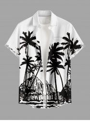 Coconut Tree Seascape Print Hawaii Button Pocket Shirt For Men -  