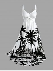 Robe trapèze Hawaii Twist à imprimé cocotiers et paysage marin - Blanc 5X