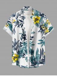 Chemise hawaïenne pour homme à imprimé fleurs, feuilles tropicales et branches, avec poche boutonnée. - Blanc 2XL