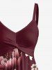 Ensemble de plage hawaïen assorti pour couple à motif fleurs, feuilles et branches - Rouge foncé 