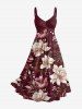 Ensemble de plage hawaïen assorti pour couple à motif fleurs, feuilles et branches - Rouge foncé 