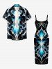 Robe ajustée hawaïenne à imprimé floral baroque et volutes vintage - Noir 6X