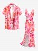 Robe hawaïenne portefeuille fendue à volants, imprimé tie-dye fleurs - Rose clair XS