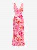 Robe hawaïenne portefeuille fendue à volants, imprimé tie-dye fleurs - Rose clair XS