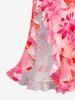 Robe hawaïenne portefeuille fendue à volants, imprimé tie-dye fleurs - Rose clair XS