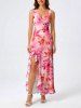 Robe hawaïenne portefeuille fendue à volants, imprimé tie-dye fleurs - Rose clair XS