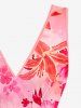 Robe hawaïenne portefeuille fendue à volants, imprimé tie-dye fleurs - Rose clair XS