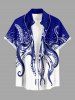 Chemise hawaïenne pour homme à imprimé pieuvre colorblock, boutons et poche - Bleu profond 2XL