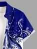 Chemise hawaïenne pour homme à imprimé pieuvre colorblock, boutons et poche - Bleu profond 2XL