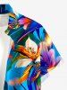 Chemise hawaïenne pour homme à imprimé fleurs et feuilles, avec boutons et poche - Bleu 2XL