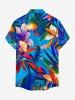 Chemise hawaïenne pour homme à imprimé fleurs et feuilles, avec boutons et poche - Bleu 6XL