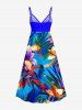 Robe camisole hawaïenne à imprimé fleurs et feuilles, décolleté croisé - Bleu 6X