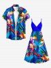 Robe camisole hawaïenne à imprimé fleurs et feuilles, décolleté croisé - Bleu 6X