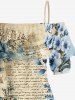 Flower Leaf Branch Letters Print Hawaii Ruffles Cold Shoulder Blouse -  