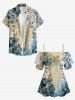 Flower Leaf Branch Letters Print Hawaii Ruffles Cold Shoulder Blouse -  