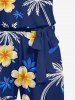 Combinaison hawaïenne à imprimé cocotier, fleurs et feuilles, avec poches, ceinture amovible et bretelles - Cadetblue 1X