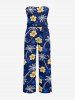 Combinaison hawaïenne à poches à imprimé feuilles de cocotier et fleurs, avec ceinture et bretelles amovibles - Cadetblue 6X