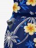 Combinaison hawaïenne à poches à imprimé feuilles de cocotier et fleurs, avec ceinture et bretelles amovibles - Cadetblue 6X