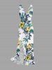 Robe fendue à volants hawaïenne à imprimé floral tropical et feuillage - Blanc XXXL