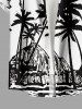 Coconut Tree Seascape Print Hawaii Button Pocket Shirt For Men -  