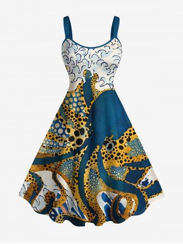 Robe débardeur hawaïenne à imprimé pieuvre (bretelles réglables) - PEACOCK BLUE - 6X